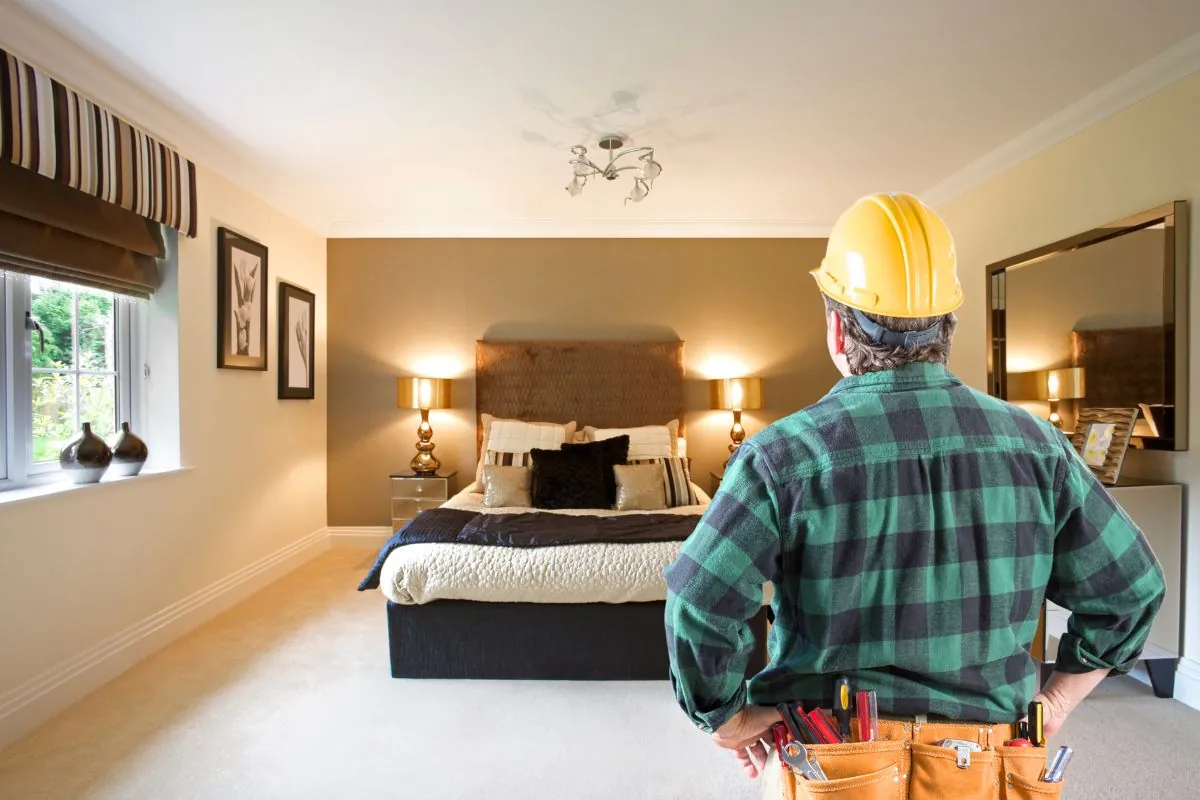 contractor facing the newly remodeled guest room