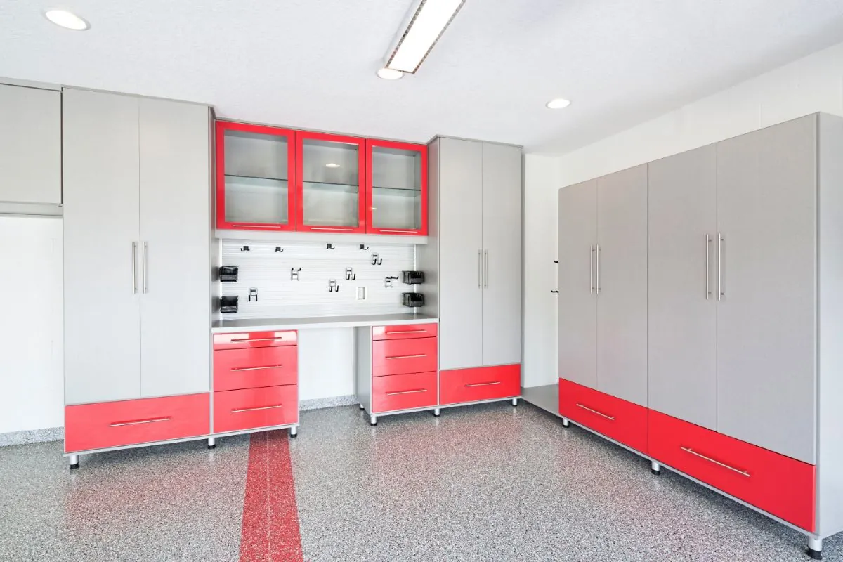 new storage cabinets and flooring in a garage