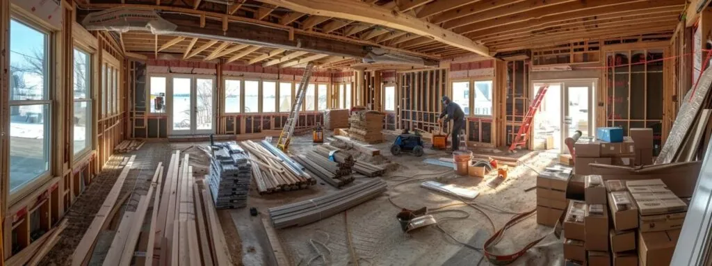 a construction worker carefully measuring and cutting wood beams for a second