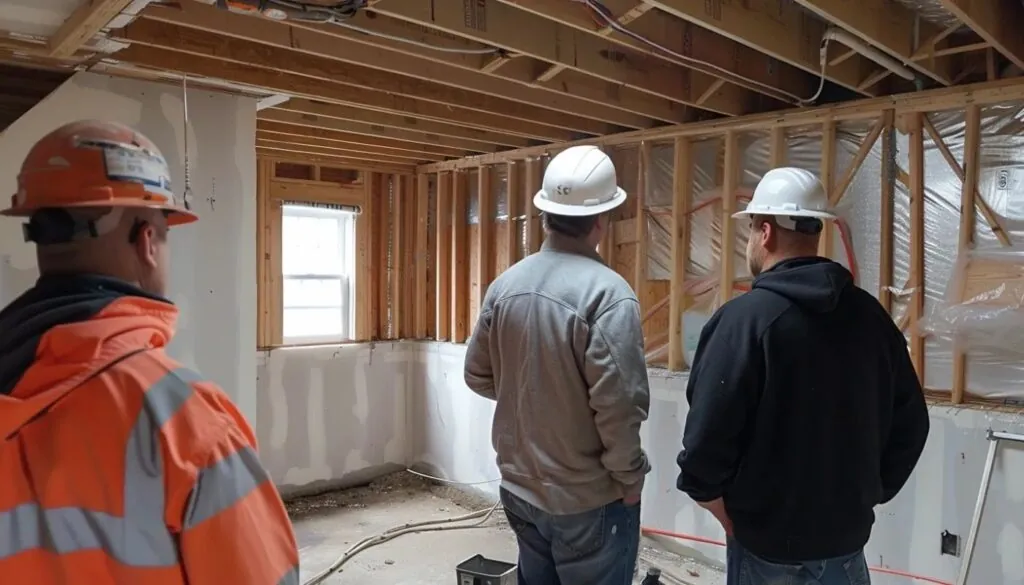 Advanced Builders inspecting a finished basement remodeling project