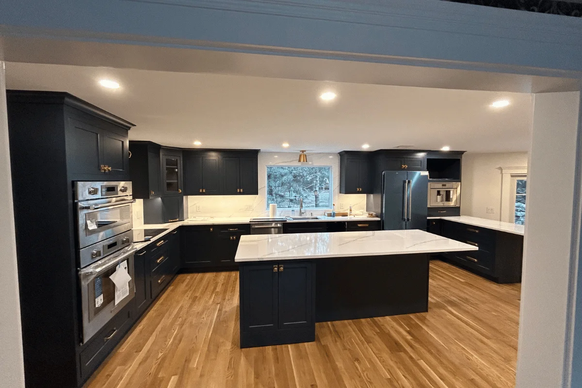 Black Kitchen Cabinet with Kitchen Island - Advanced Builders Co
